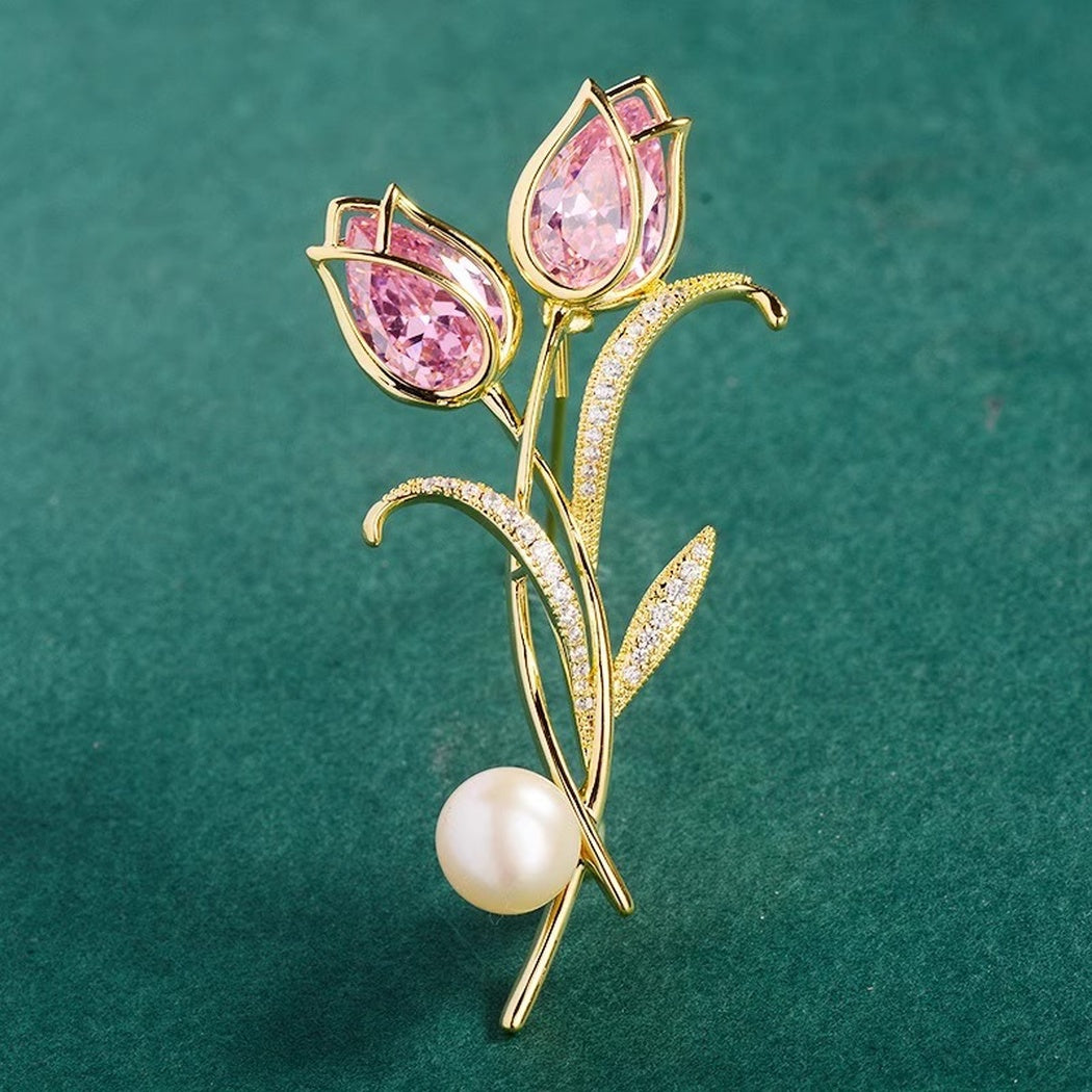 Brovia - Pink Double Tulip Brooch - view 7