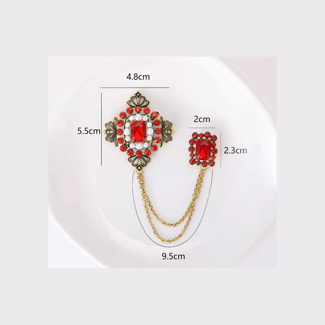 Brovia - Dual Panel Draped Chain Brooch, size reference