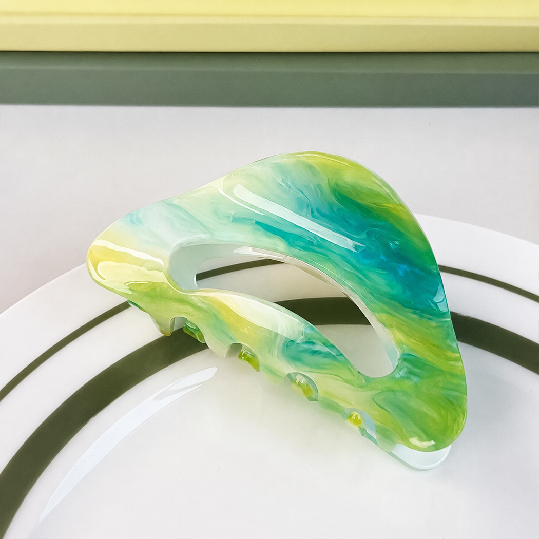 Beau - Green Marbled Geometric Hair Claw - variant 47546227196075