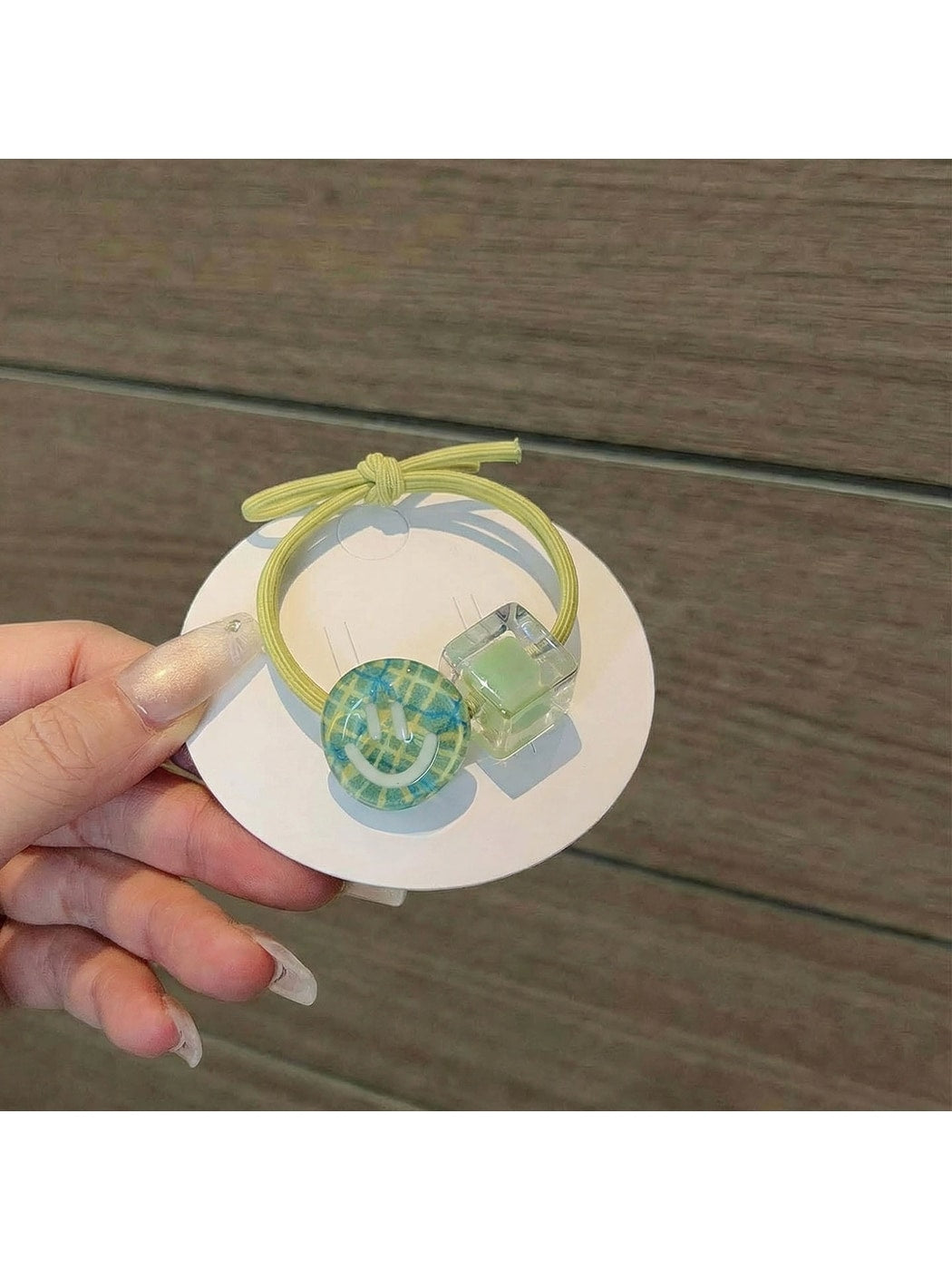 Gifty - Smiley Face Plaid Printed Ponytail Hair Tie