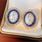 Earedge - Vintage Oval Rhinestone Geometric Stud Earrings