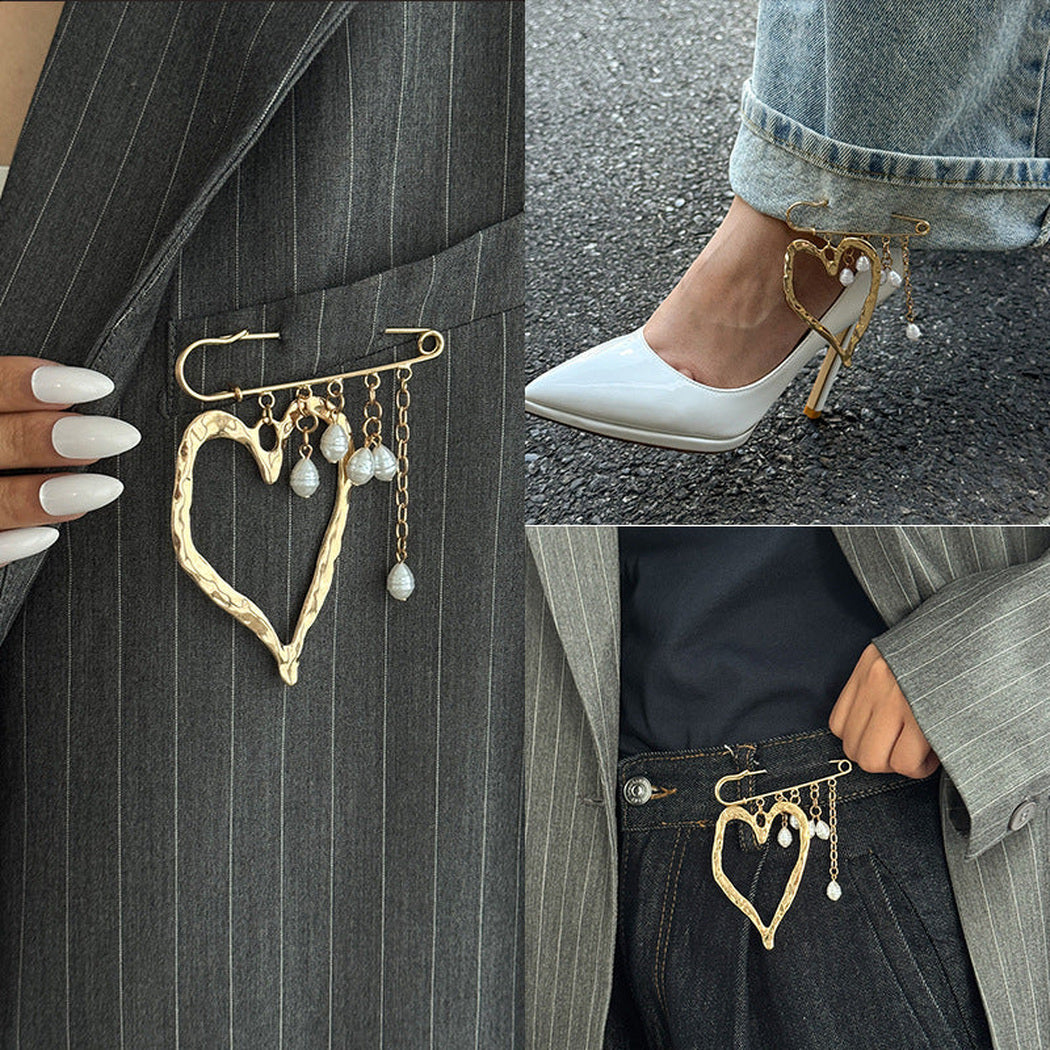 Brovia - Layered Draped Chain Safety Pin Brooch, variant view