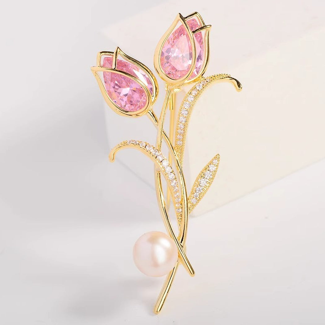 Brovia - Pink Double Tulip Brooch - view 8