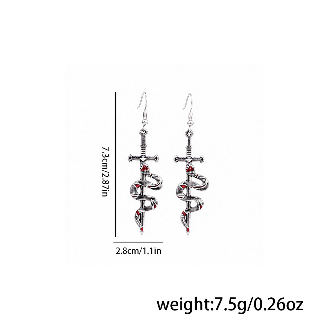 Earedge - Snake Wrapped Cross Drop Earrings, size reference