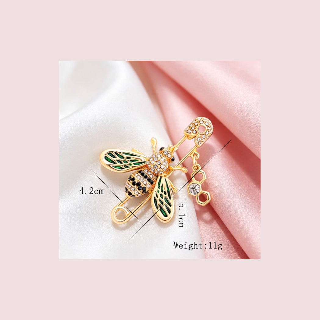 Brovia - Bee Wing Dangle Safety Pin Brooch, size reference