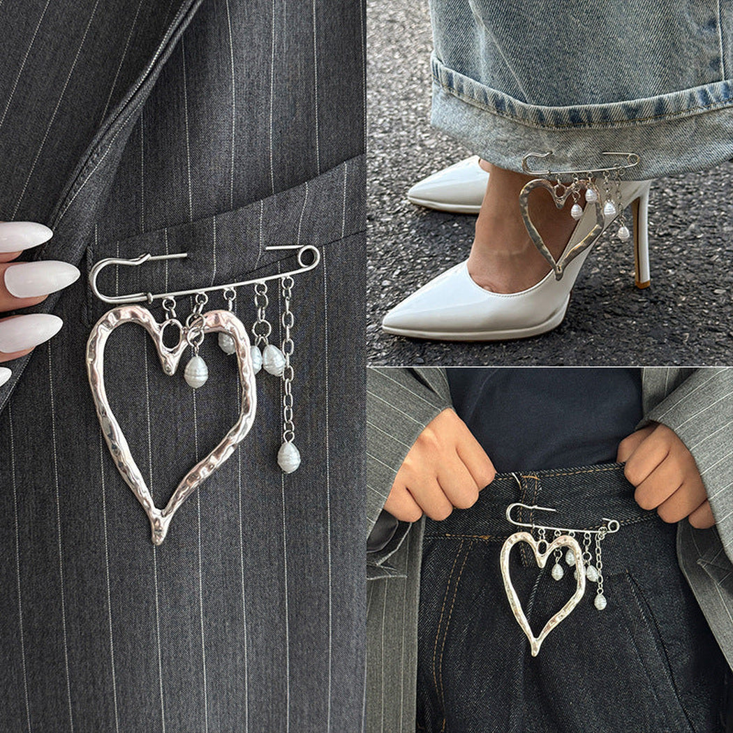Brovia - Layered Draped Chain Safety Pin Brooch, variant view