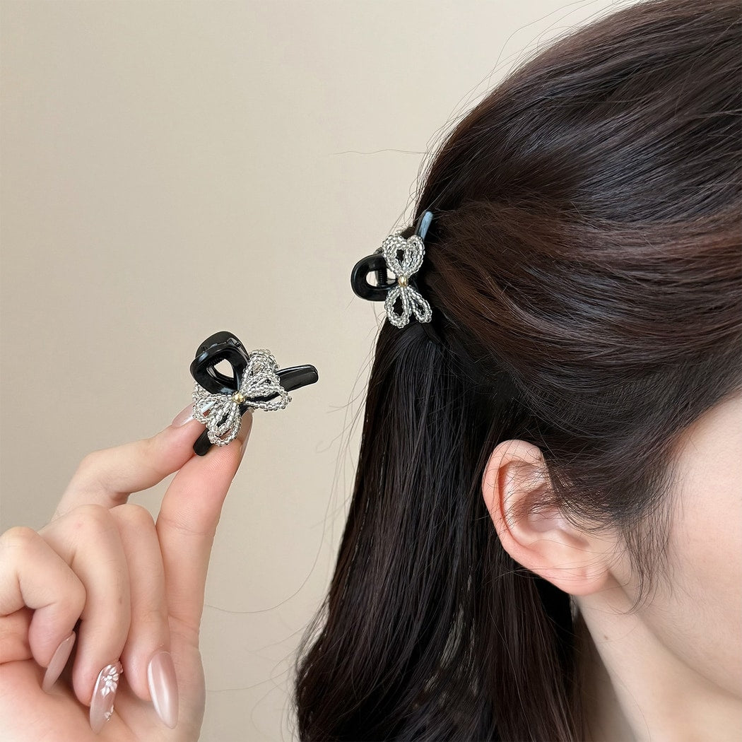 Beau - Beaded Bow Plastic Alloy Decorative Claw Clip