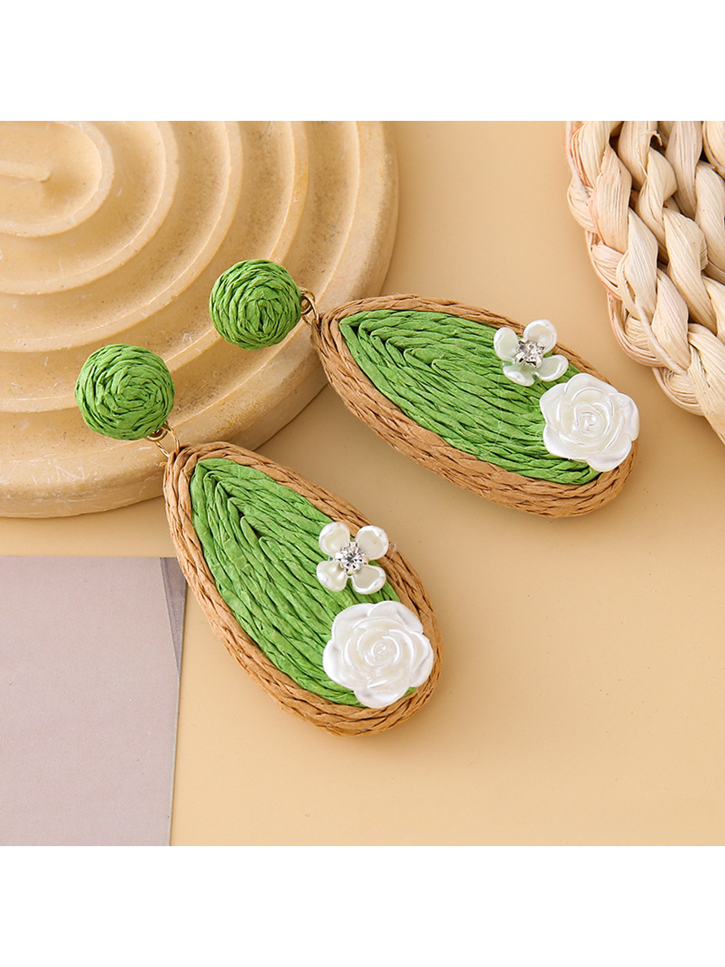 Earedge - Rose Detail Teardrop Dangle Earrings