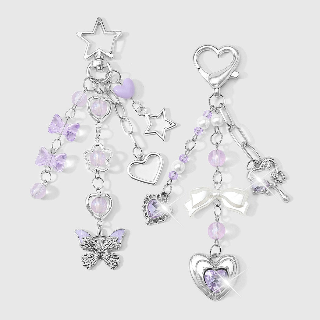 Keypus - Butterfly and Heart Charm Chain Keychain