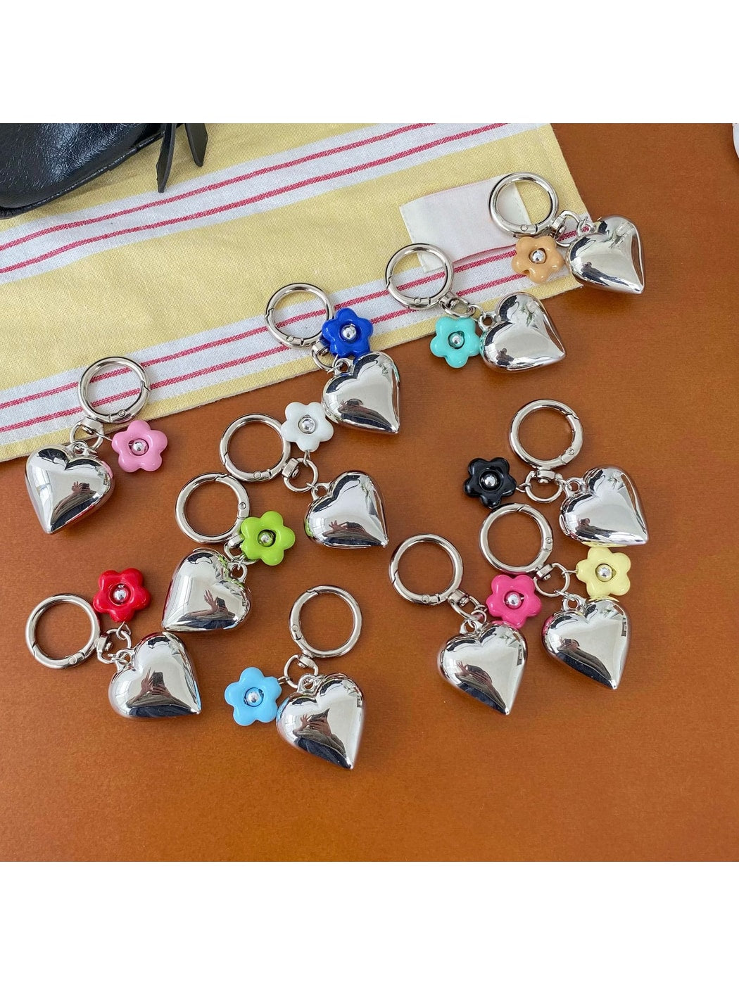 Keypus - Alloy Heart and Flower Bag Hanging Keychain
