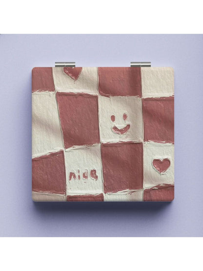 Mirroray - Adorable Smiley Face Plaid Compact Mirror