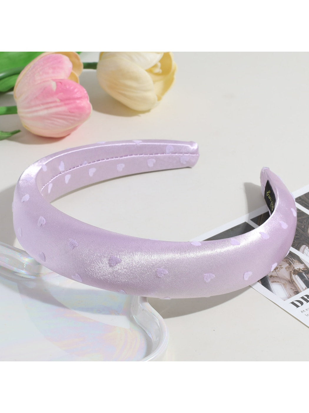 Gifty - Heart Print Satin Look Padded Fabric Headband
