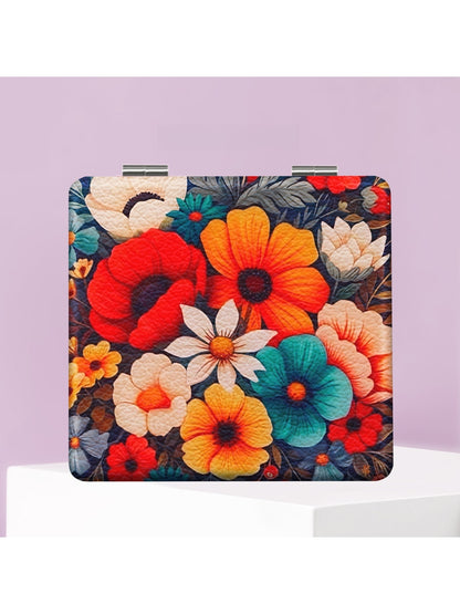 Mirroray - Lily Print PU Cover Folding Makeup Mirror