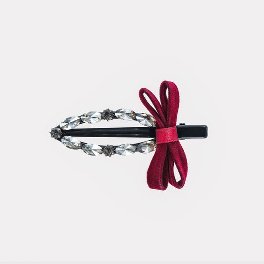Beau - Sparkly Red Velvet Bow Accent Hair Clip