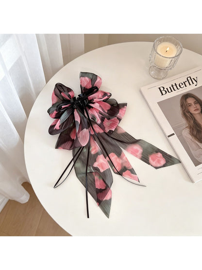 Beau - Printed Bow Ribbon Women's Claw Hair Clip