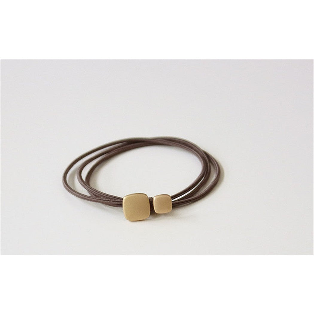 Mocha square geometric-bead hair tie