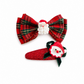 Santa Claus red tartan bow and glitter hair clip set on white