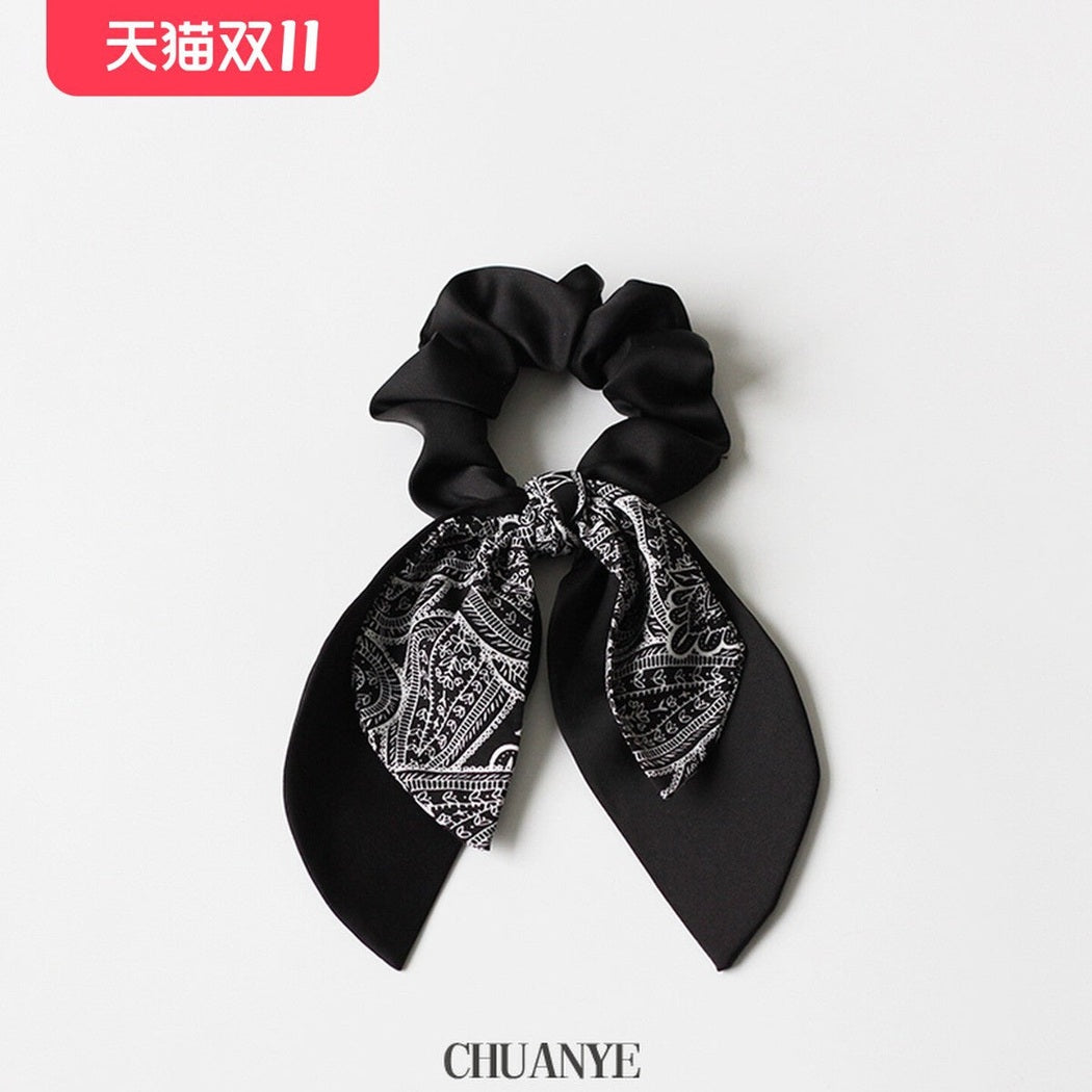 Black Floral Bow Scarf Scrunchie showing multiple available variants