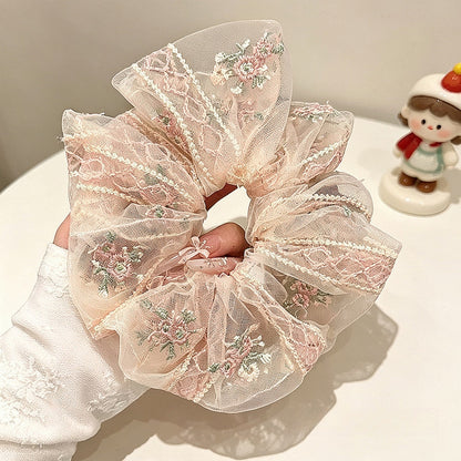 Gifty - Polyester Mesh Floral Embroidered Scrunchie