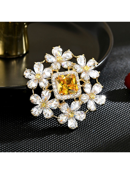 Brovia - Refined Flower Accent Alloy Brooch Pin