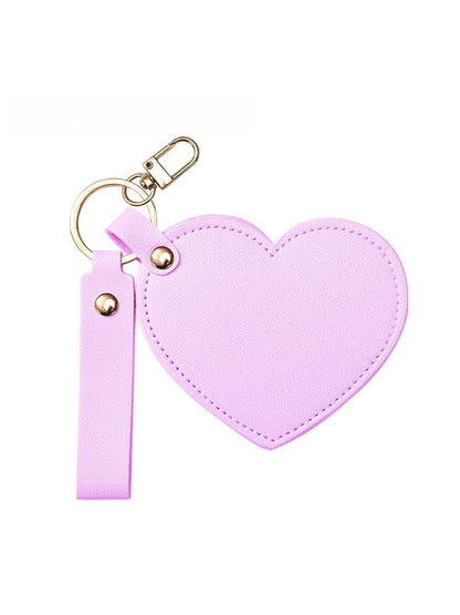 Mirroray - Heart Shaped PU Leather Keychain Compact Mirror