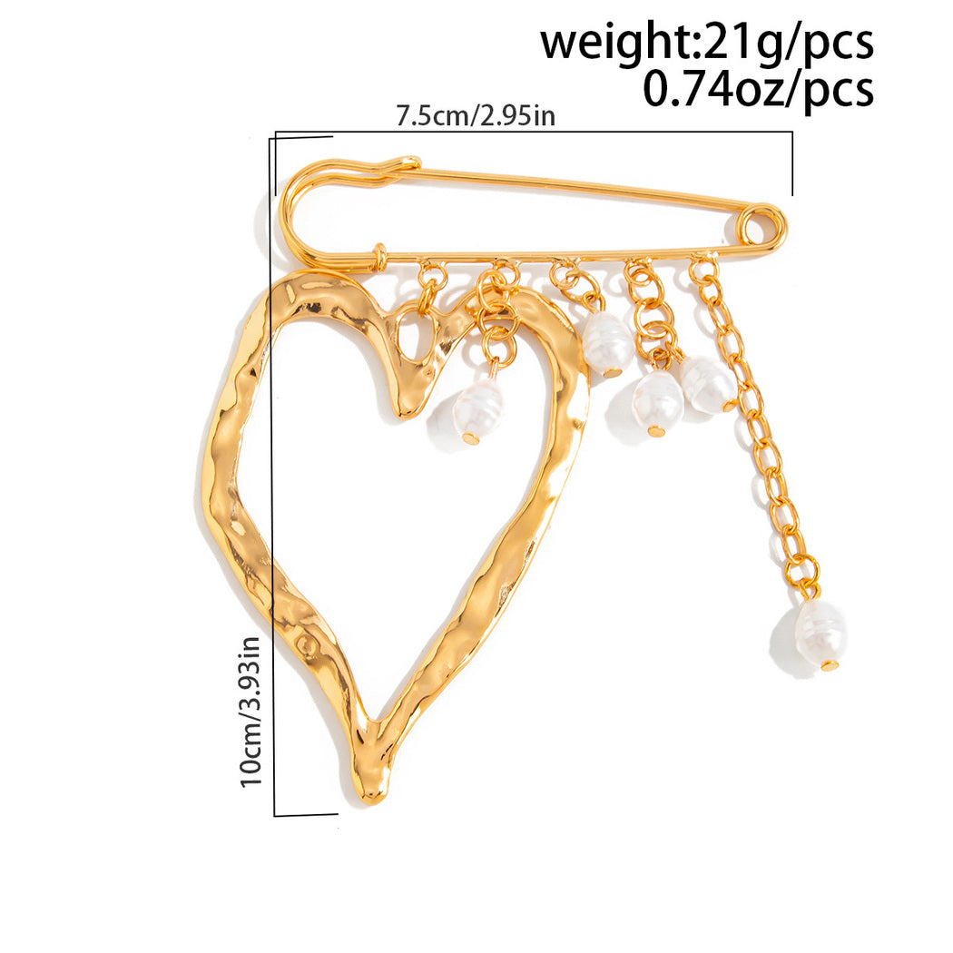 Brovia - Layered Draped Chain Safety Pin Brooch, size reference