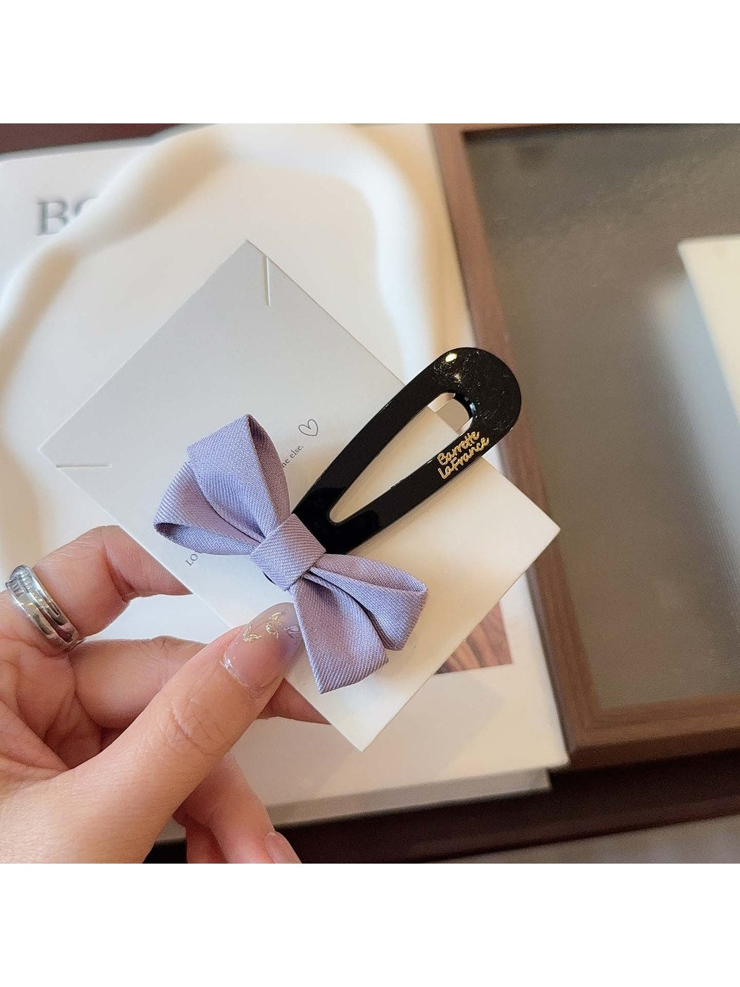 Beau - Simple Bow Side Section Snap Barrette Hair Clip