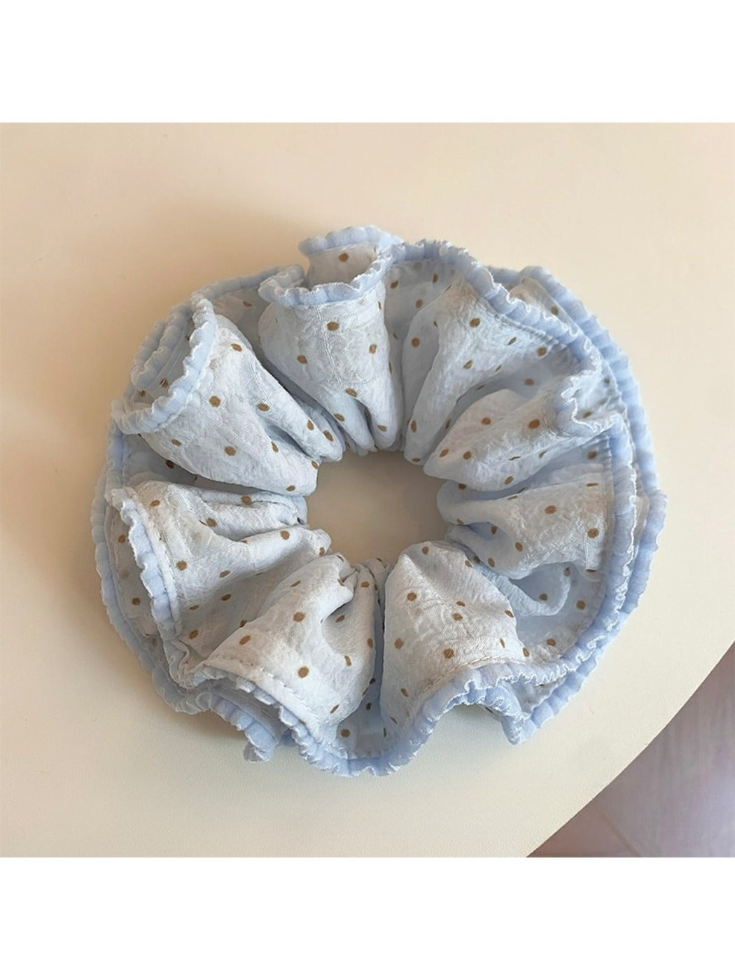 Gifty Sweet Polka Dot Double Scrunchie styled in long brown hair