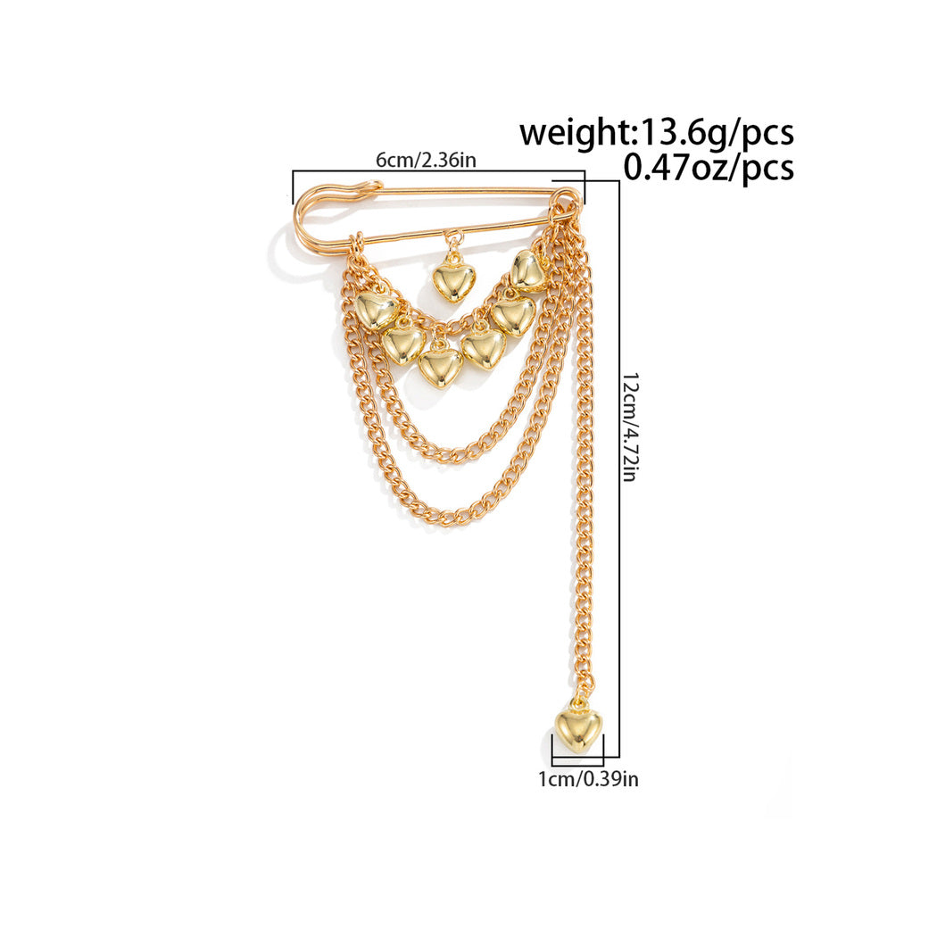 Brovia - Layered Draped Chain Safety Pin Brooch, size reference