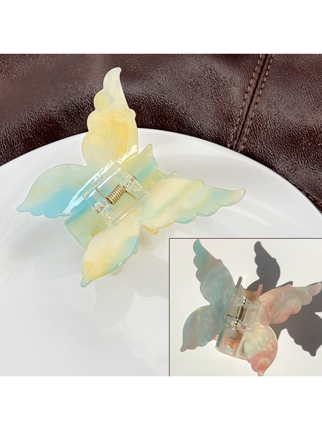 Beau gradient butterfly hair claw clip angled to show shape and colors