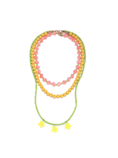 Nozari - Layered Beaded Flower Charm Pendant Necklace