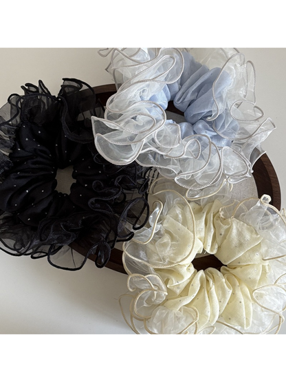 Gifty - Fresh Mesh Lace Trim Oversized Scrunchie