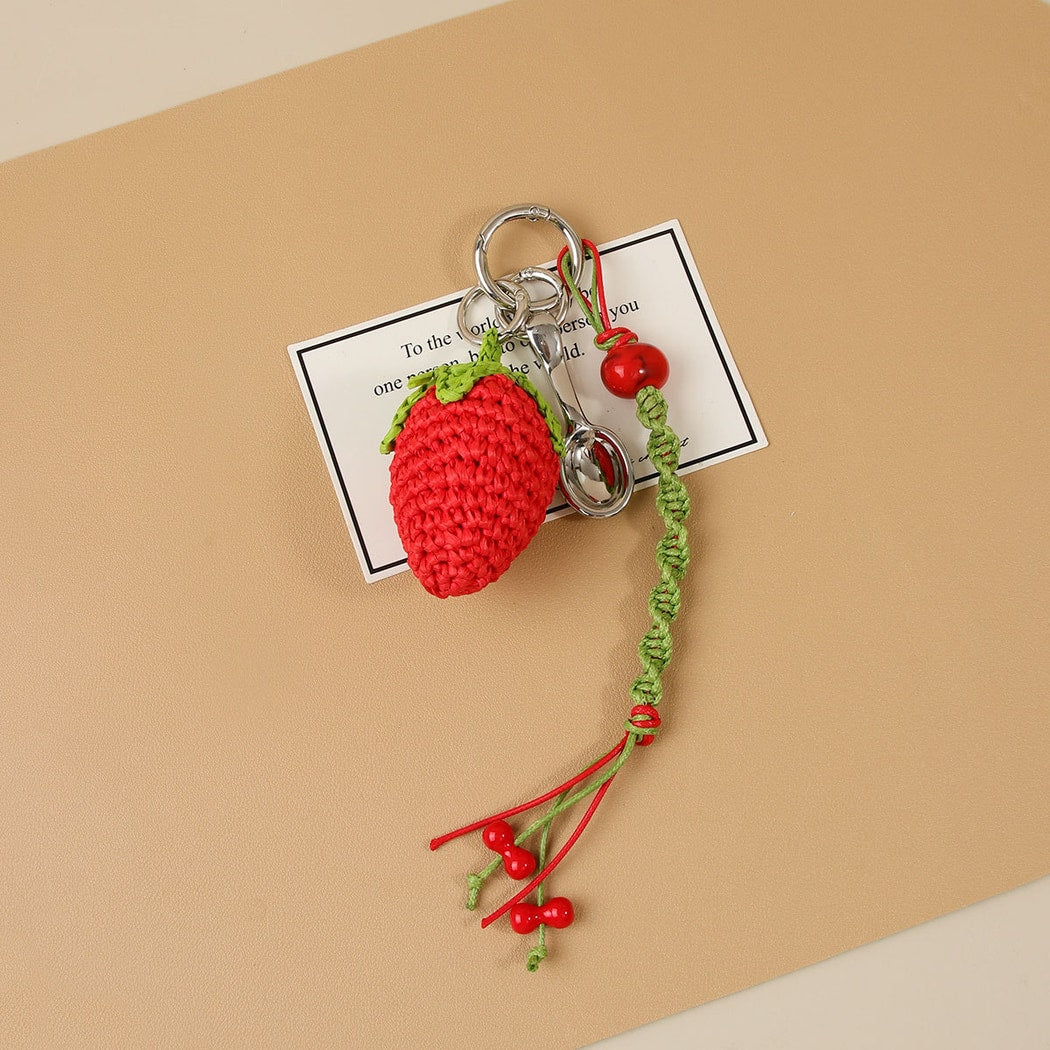 Keypus - Raffia Look Strawberry Bag Hanging Keychain