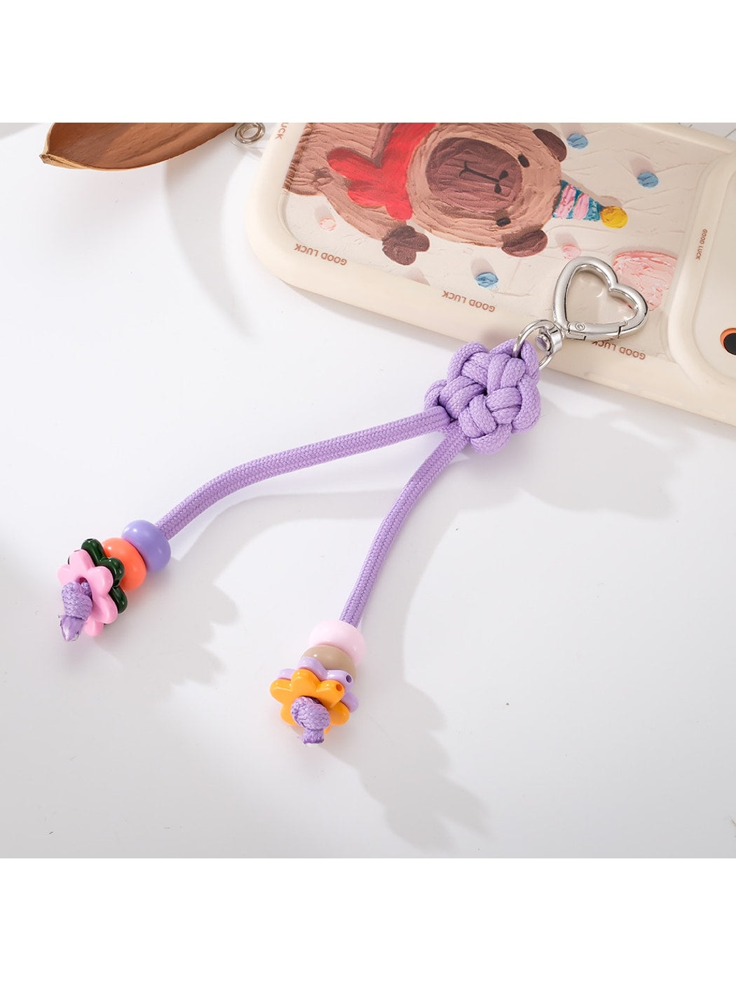 Keypus - Beaded Knotted Charm Heart Clip Keychain