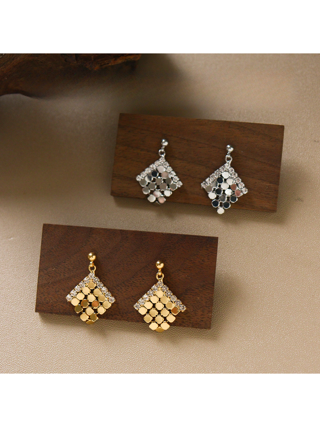 Earedge - Textured Geometric Drop Style Stud Earrings