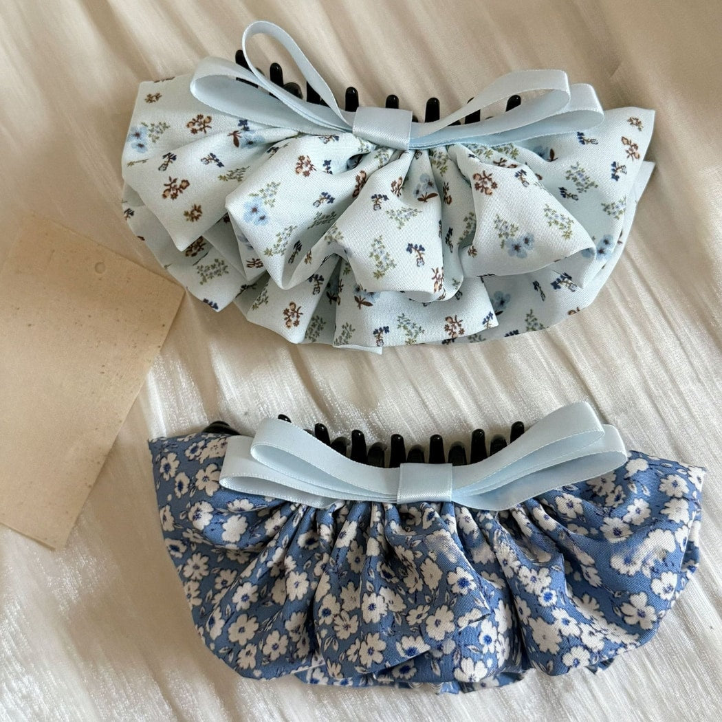 Beau - Floral Ruffle Bow Ponytail Banana Clip