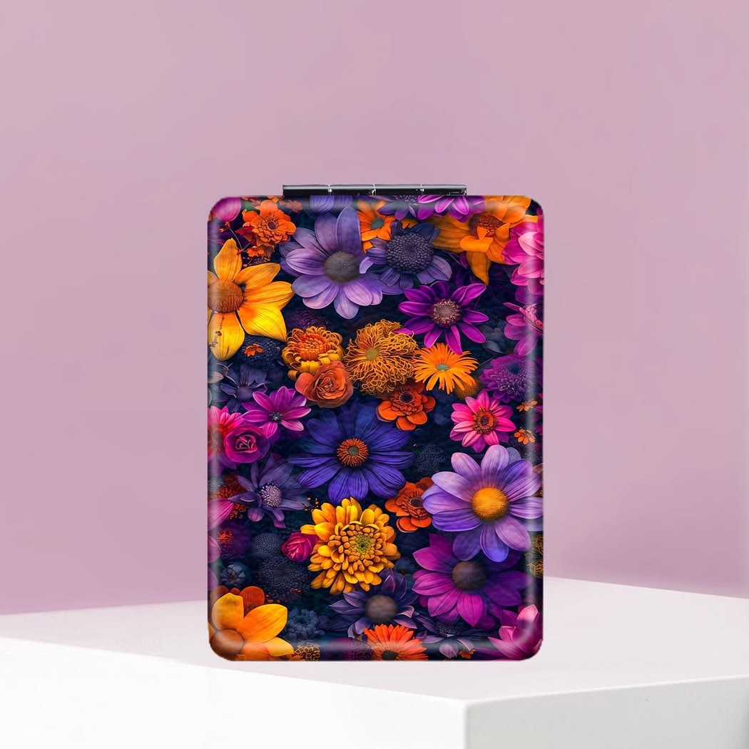 Mirroray - PU Floral Pattern Compact Makeup Mirror