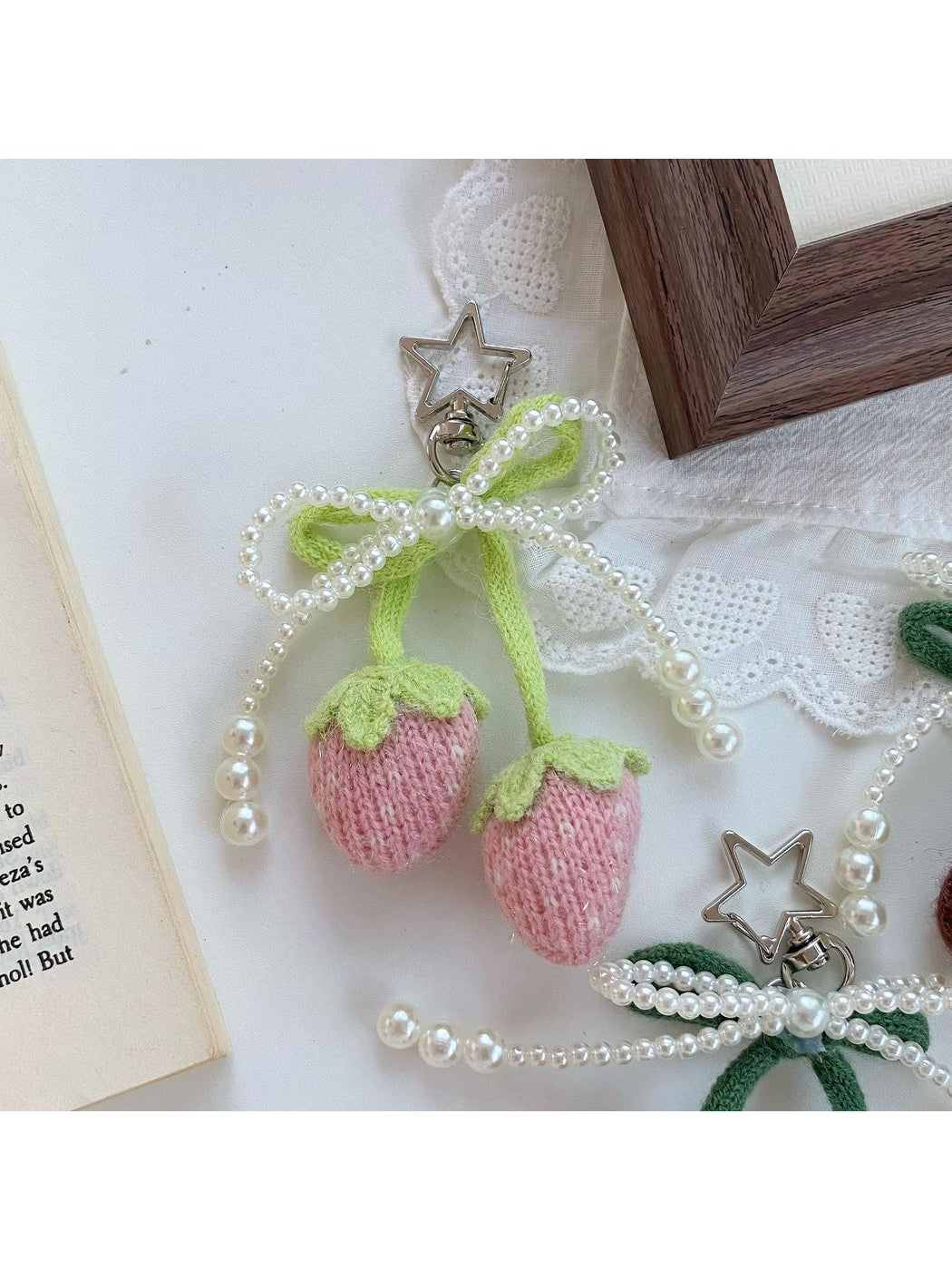 Keypus - Strawberry Bow Flower Bag Charm Keychain