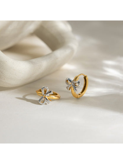 Earedge - Charming Bi-Color Bow Hoop Earrings