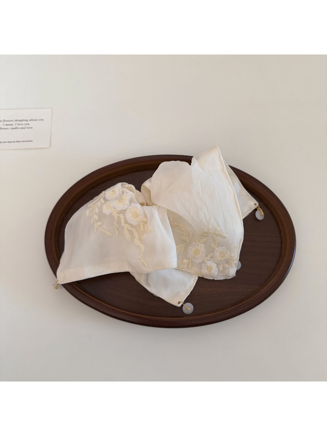 Gifty - Beige Floral Embroidered Sheer Scrunchie