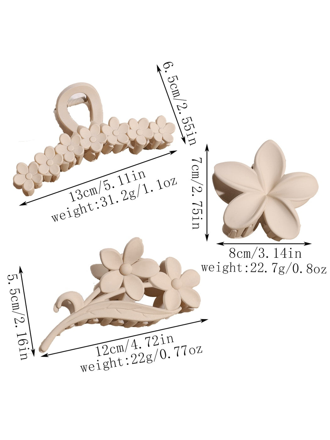 Beau - Matte Flower Design Plastic Alloy Claw Clip