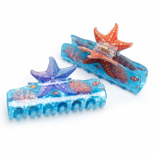 Beau - Ocean Starfish Pattern PVC Claw Clip
