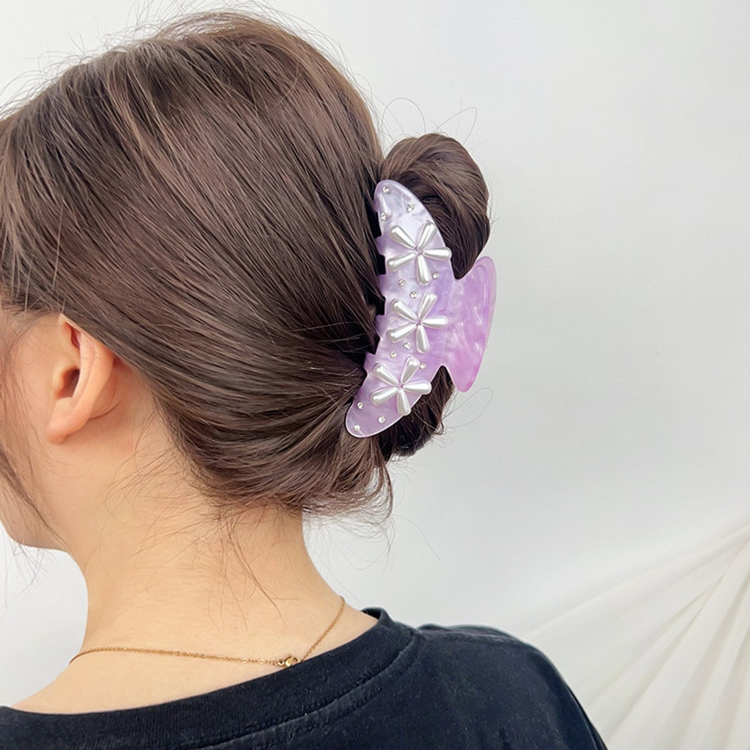 Beau - Purple Flower Embellished Curved Claw Clip