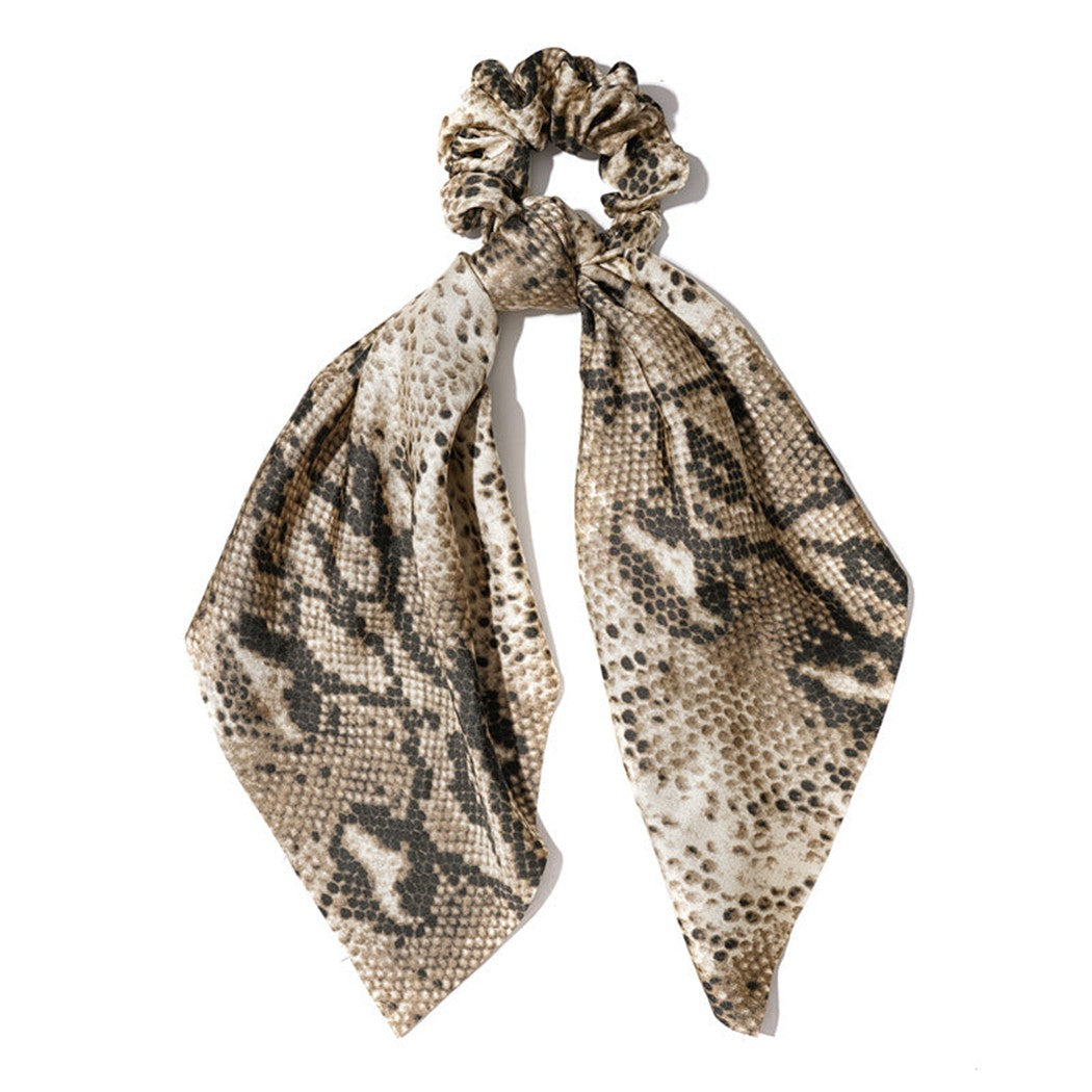 Light-brown animal-print scarf scrunchie