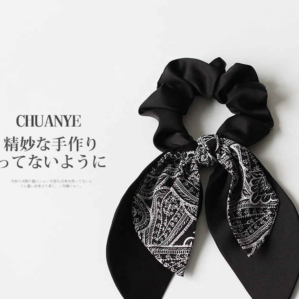 Black Floral Bow Scarf Scrunchie variant image