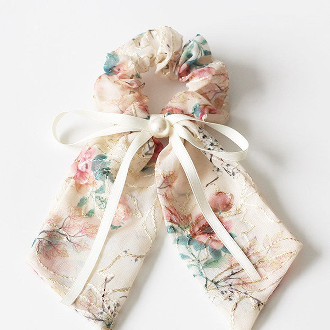Embroidered Floral Bow Scrunchie variant image