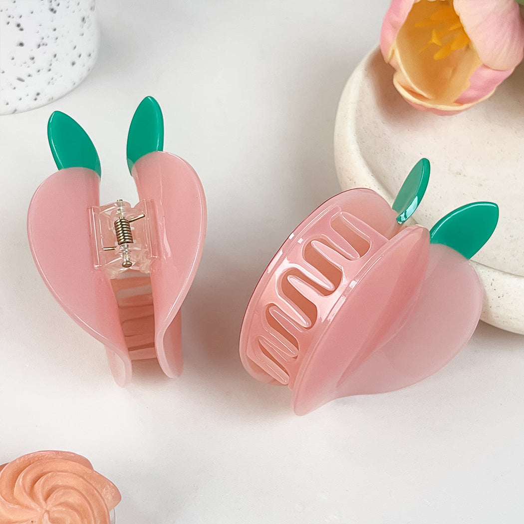 Pink peach hair claw clip, open view