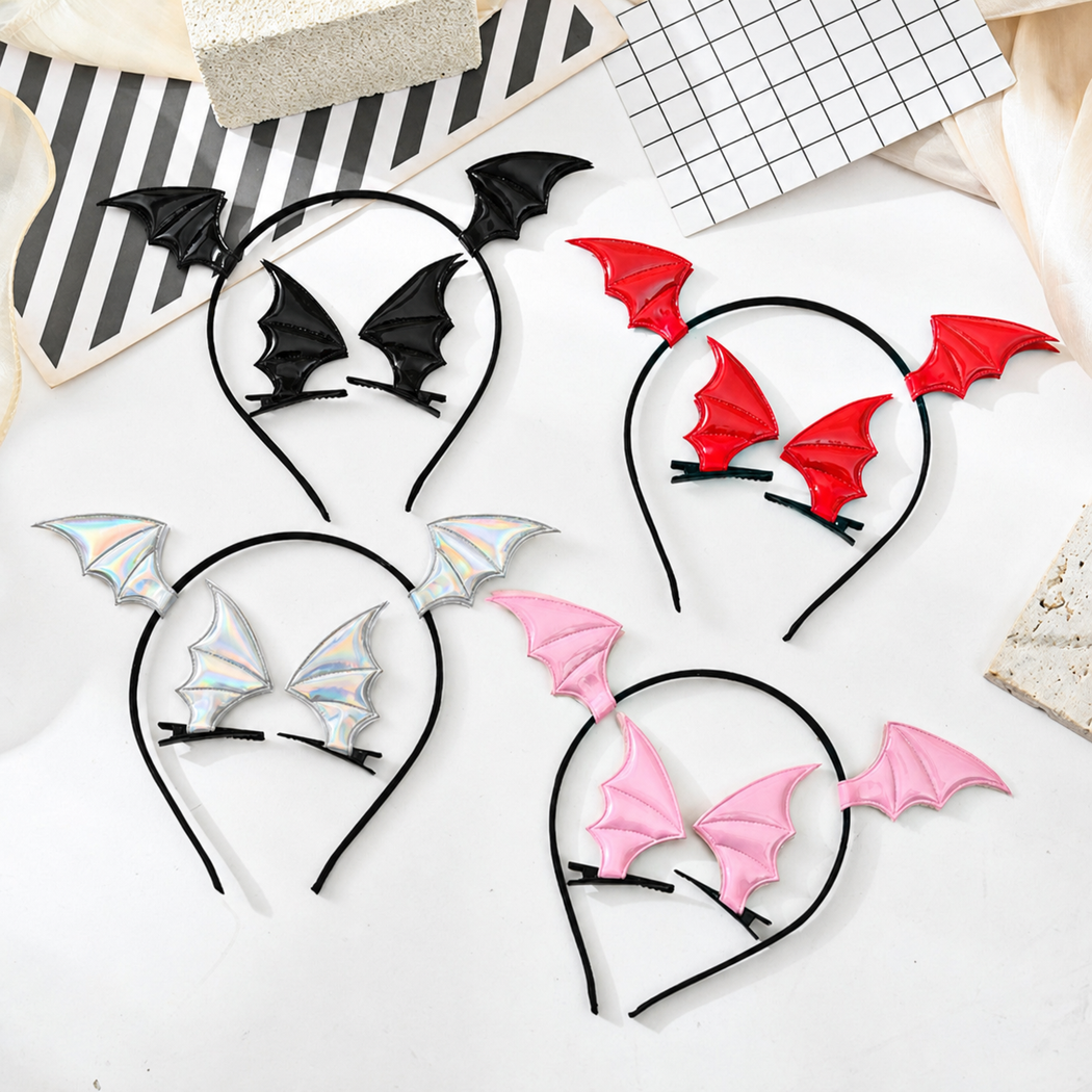 Halloween bat wing hair clip and headband styled overview