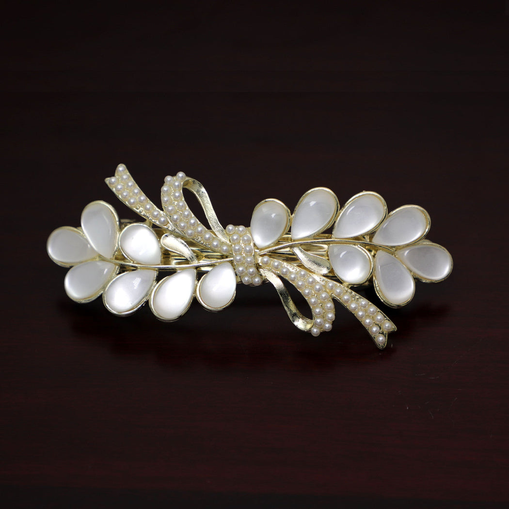Beau - Pearl Crystal Floral Barrette - view 2