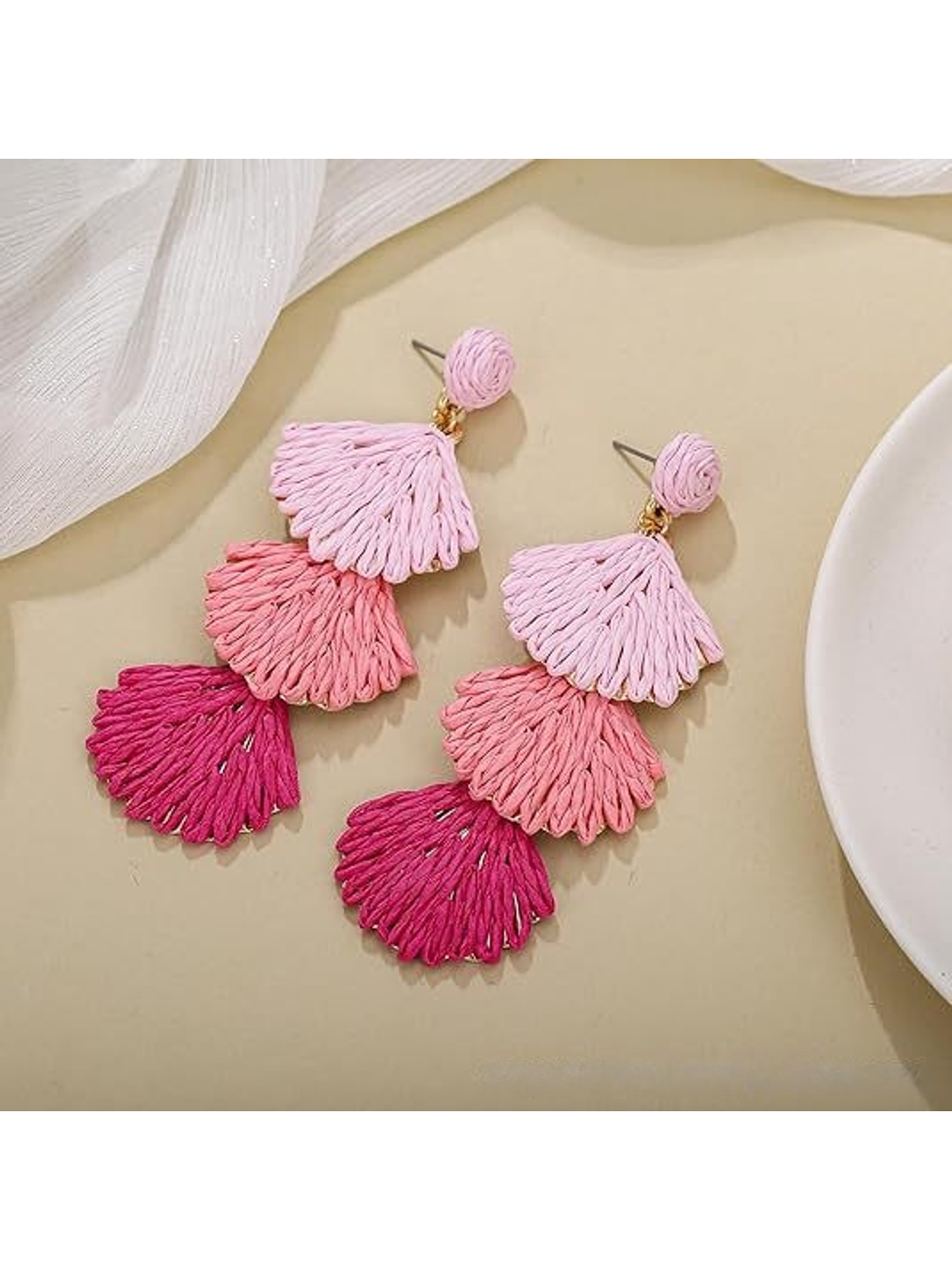 Earedge - Bohemian Shell Raffia Woven Drop Earrings